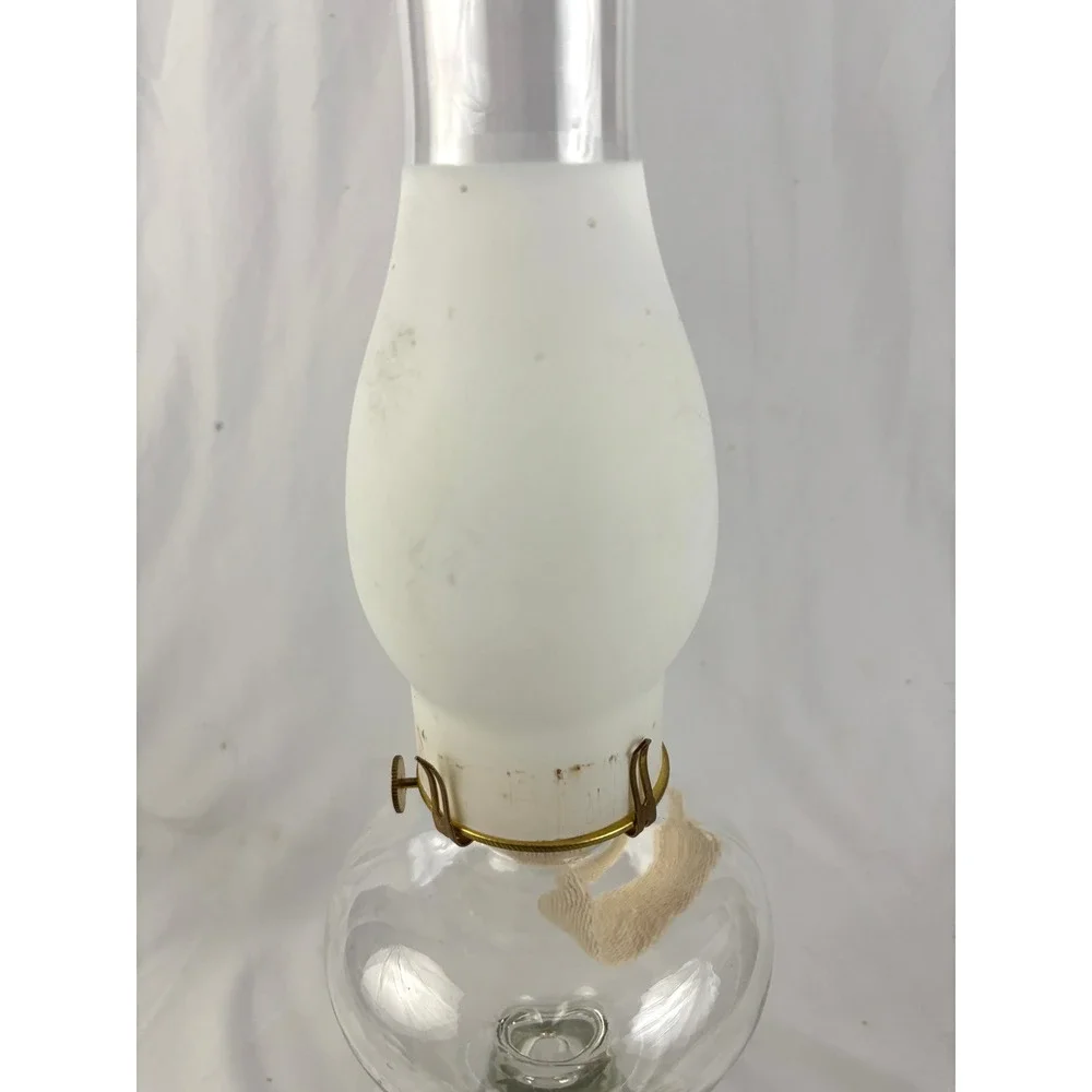 Vintage‎ Clear Glass Hurricane Oil Lamp Frosted Chimney Kerosene Lantern